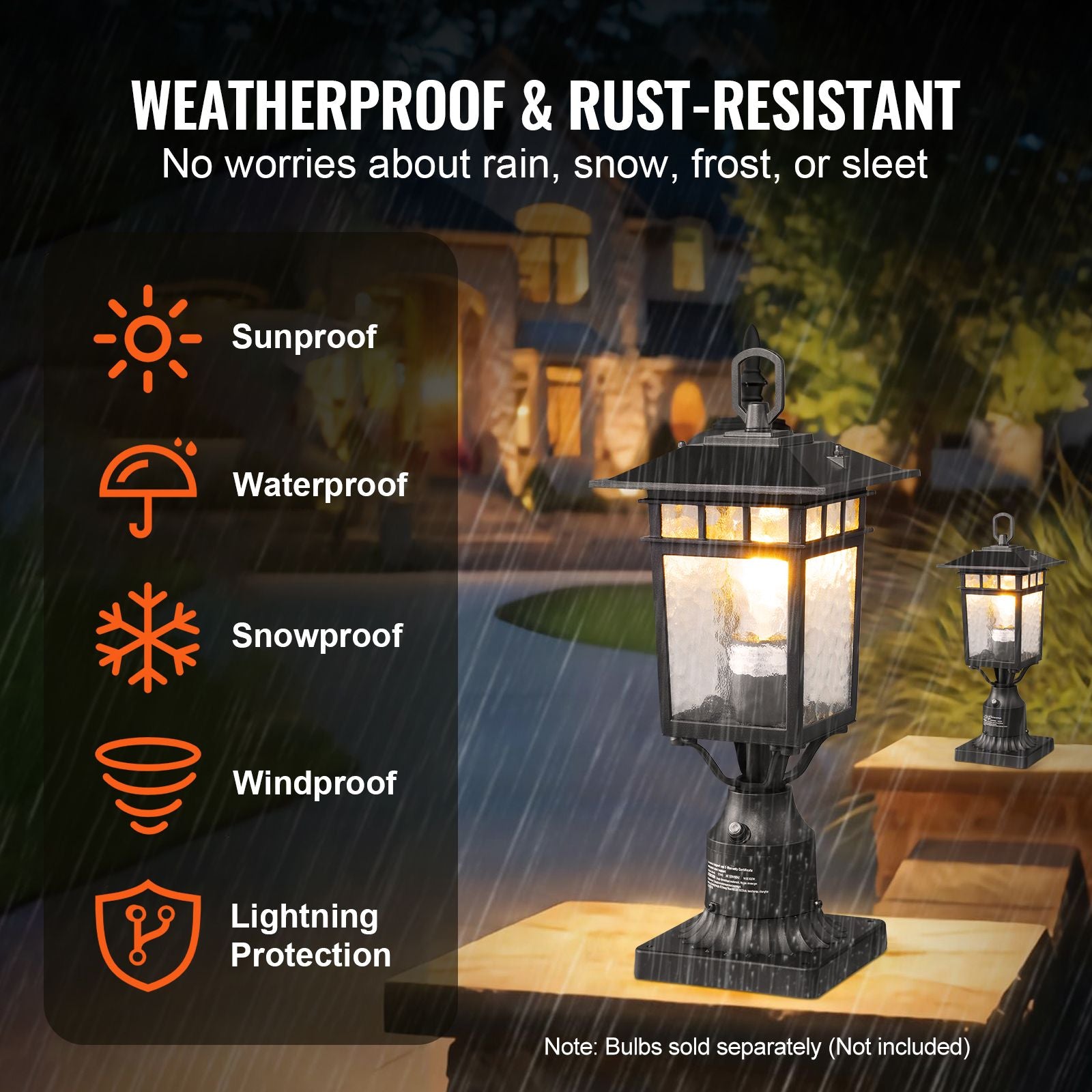 2 Pack Dusk to Dawn Outdoor Post Light, 15.75 in, Waterproof Lamp Post Light Fixtures with 5.5 in Pier Mount Base Glass Shade, Lightning-proof Exterior Pole Column Light for Patio Garden Pathway