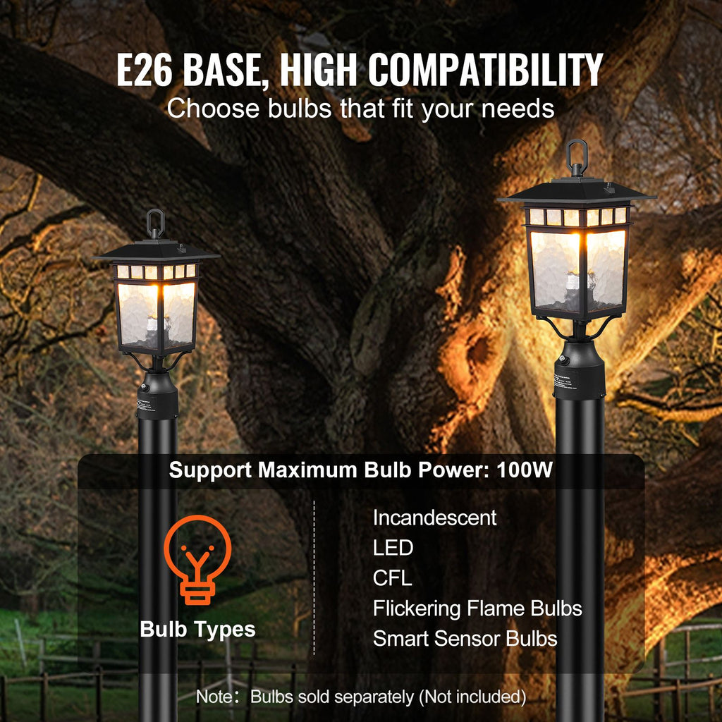 2 Pack Dusk to Dawn Outdoor Post Light, 15.75 in, Waterproof Lamp Post Light Fixtures with 5.5 in Pier Mount Base Glass Shade, Lightning-proof Exterior Pole Column Light for Patio Garden Pathway