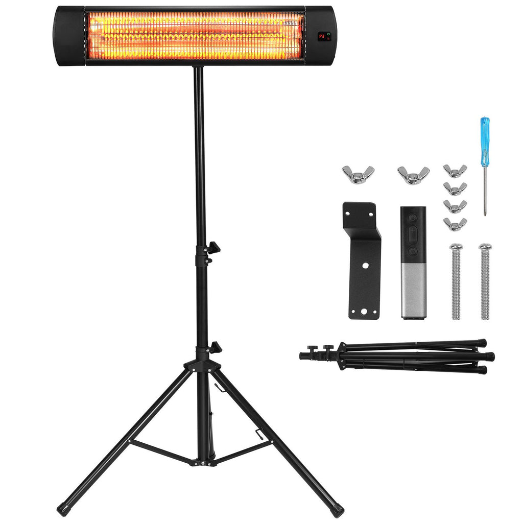 Infrared Heater, 1500W Remote Control Electric Space Heater, LED Screen Patio Heater w/ 3 Speeds & Timer, Outdoor/Outdoor for Porch,Dining Room,Studio, with Stand & Mount to Ceiling/Wall,34in L