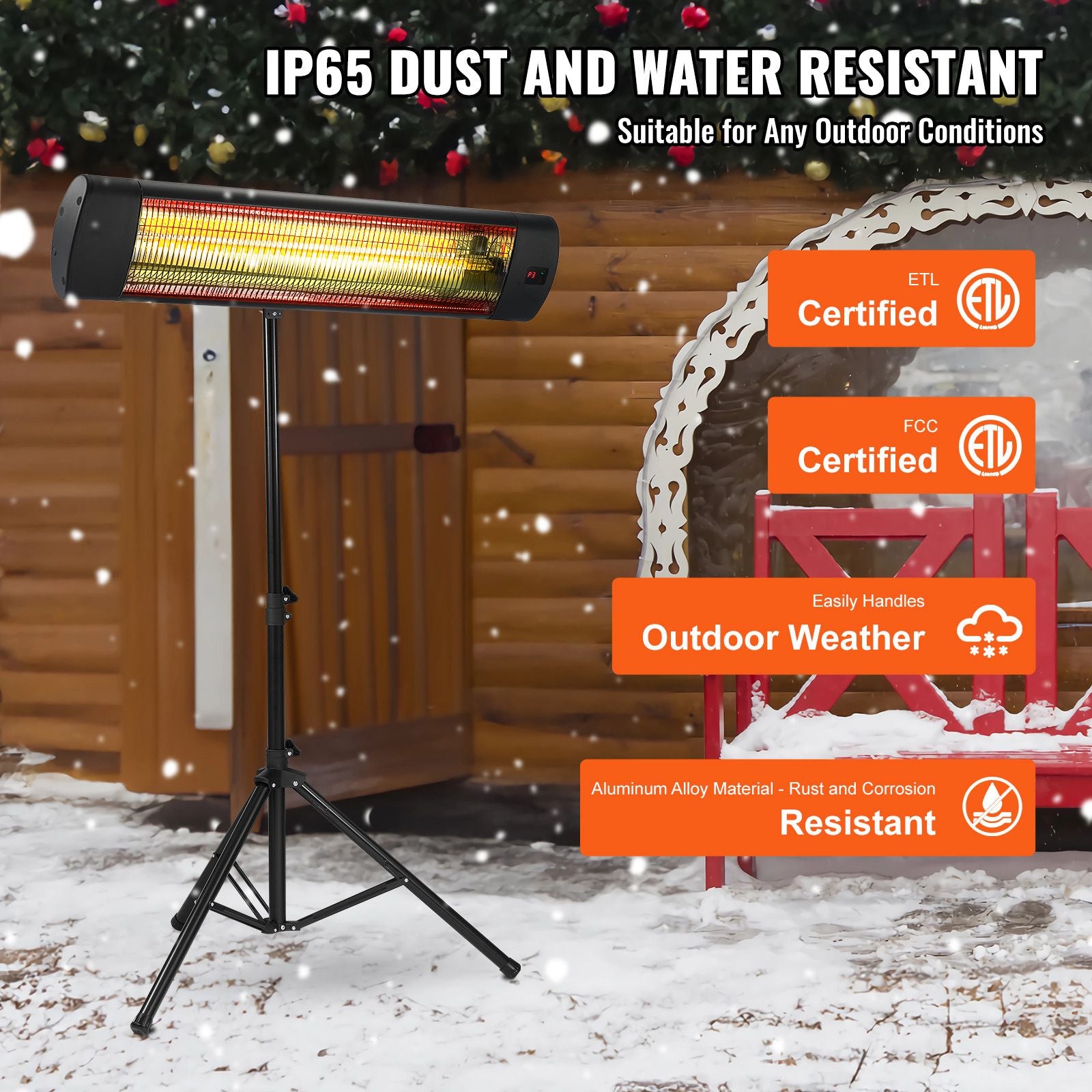 Infrared Heater, 1500W Remote Control Electric Space Heater, LED Screen Patio Heater w/ 3 Speeds & Timer, Outdoor/Outdoor for Porch,Dining Room,Studio, with Stand & Mount to Ceiling/Wall,34in L