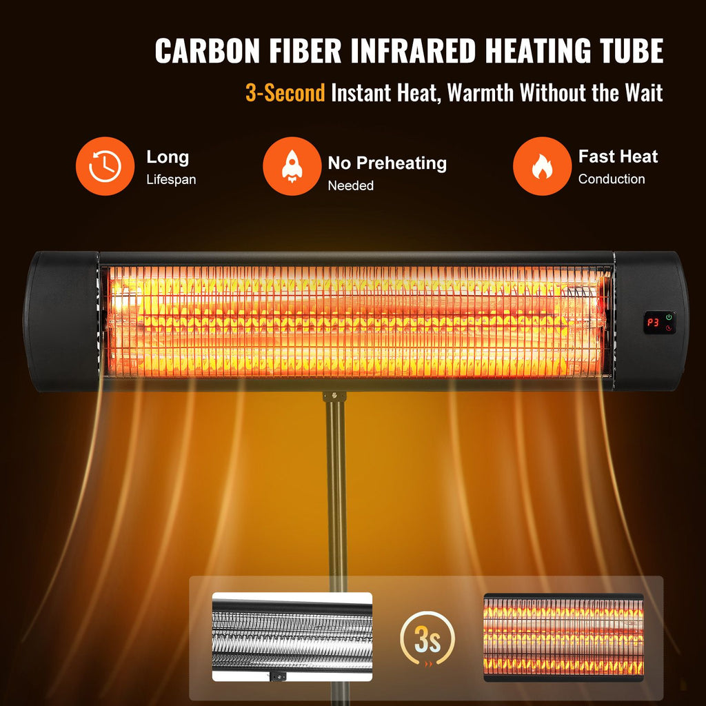 Infrared Heater, 1500W Remote Control Electric Space Heater, LED Screen Patio Heater w/ 3 Speeds & Timer, Outdoor/Outdoor for Porch,Dining Room,Studio, with Stand & Mount to Ceiling/Wall,34in L