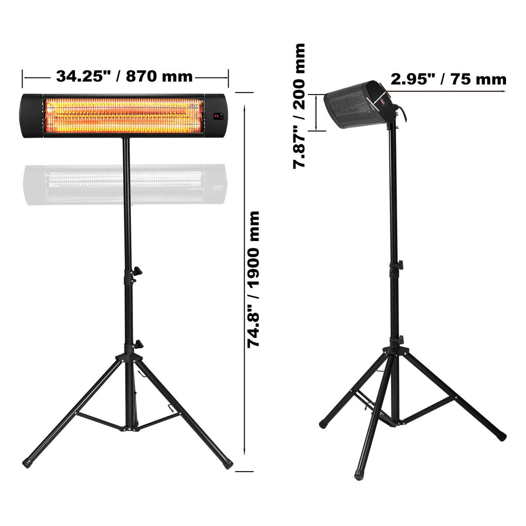 Infrared Heater, 1500W Remote Control Electric Space Heater, LED Screen Patio Heater w/ 3 Speeds & Timer, Outdoor/Outdoor for Porch,Dining Room,Studio, with Stand & Mount to Ceiling/Wall,34in L