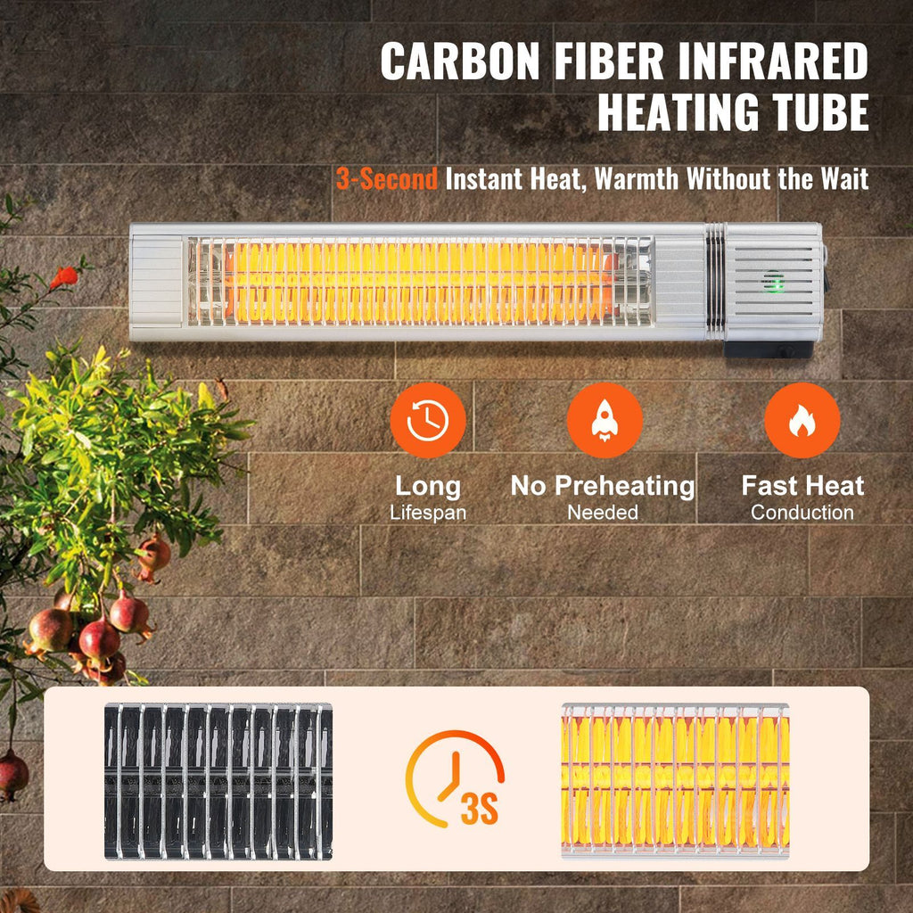 Infrared Heater, 1500W Remote Control Electric Space Infrared Heater, IP65 Protection Carbon Infrared Outdoor Heater with 3 Speeds, for Porch,Patio,Dining Room,Studio,Backyard,Garage, Wall Mount