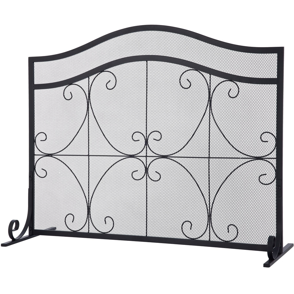 Fireplace Screen, 38 x 26.5 Inch,Heavy Duty Iron Freestanding Spark Guard with Support, Metal Mesh Craft, Broom Tong Shovel Poker Included for Fireplace Decoration & Protection, Black