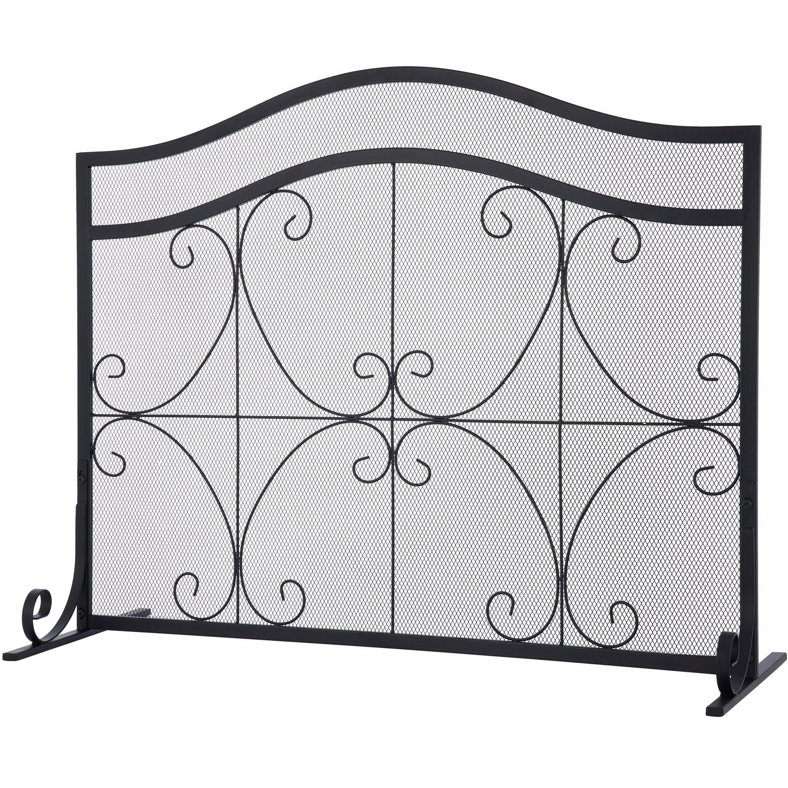 Fireplace Screen, 38 x 26.5 Inch,Heavy Duty Iron Freestanding Spark Guard with Support, Metal Mesh Craft, Broom Tong Shovel Poker Included for Fireplace Decoration & Protection, Black