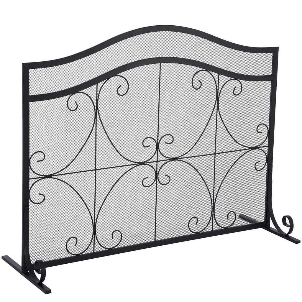 Fireplace Screen, 38 x 26.5 Inch,Heavy Duty Iron Freestanding Spark Guard with Support, Metal Mesh Craft, Broom Tong Shovel Poker Included for Fireplace Decoration & Protection, Black