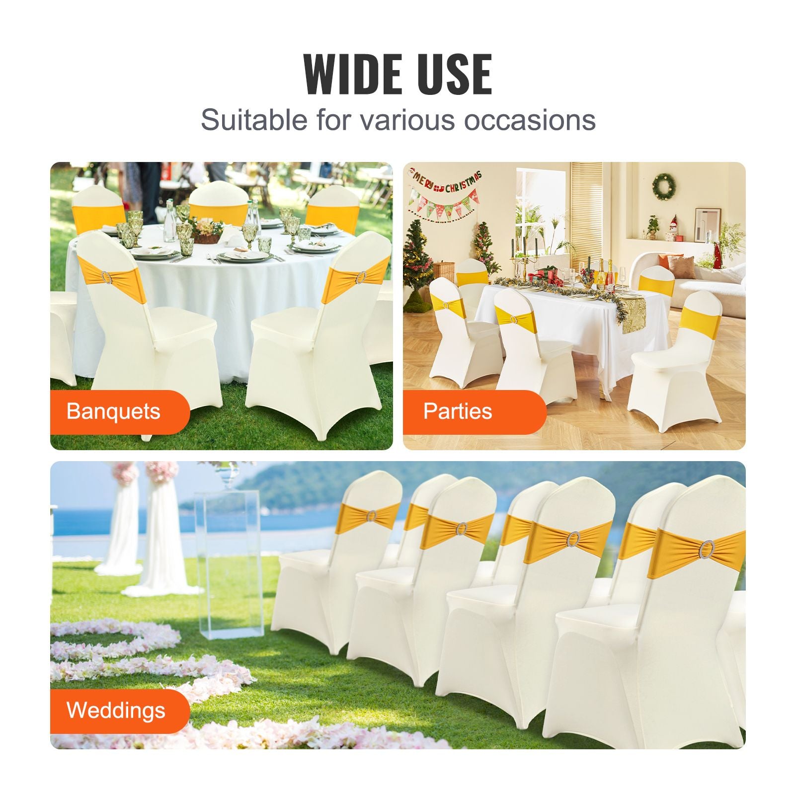 Stretch Spandex Folding Chair Covers, Universal Fitted Chair Cover, Removable Washable Protective Slipcovers, for Wedding, Holiday, Banquet, Party, Celebration, Dining (50PCS Beige)