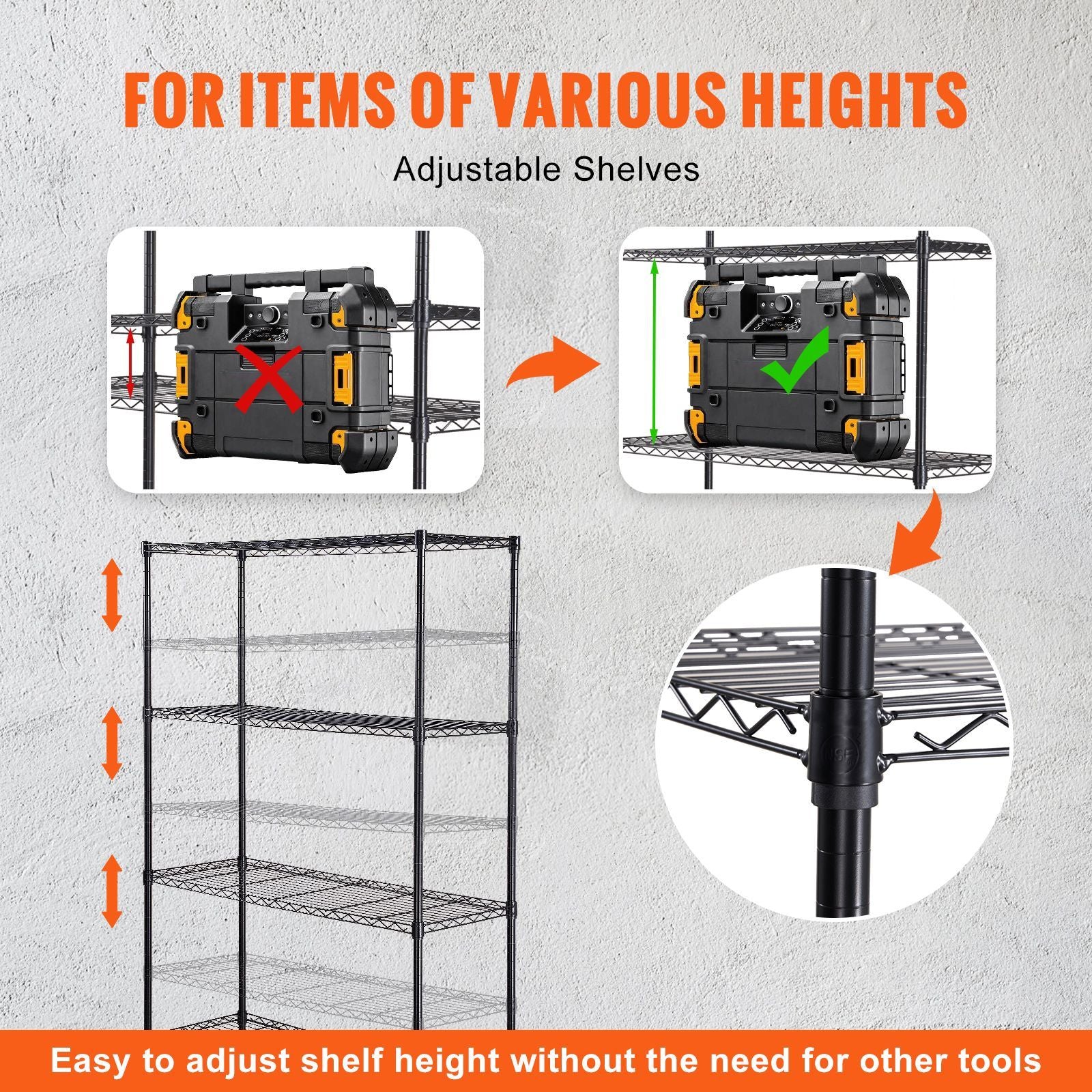 Storage Shelving Unit with Wheels, 4-Tier Adjustable, 700 lbs Capacity, Heavy Duty Garage Shelves Metal Organizer Wire Rack, Black, 47.2" L x 17.7" W x 74" H for Kitchen Pantry Basement Bathroom