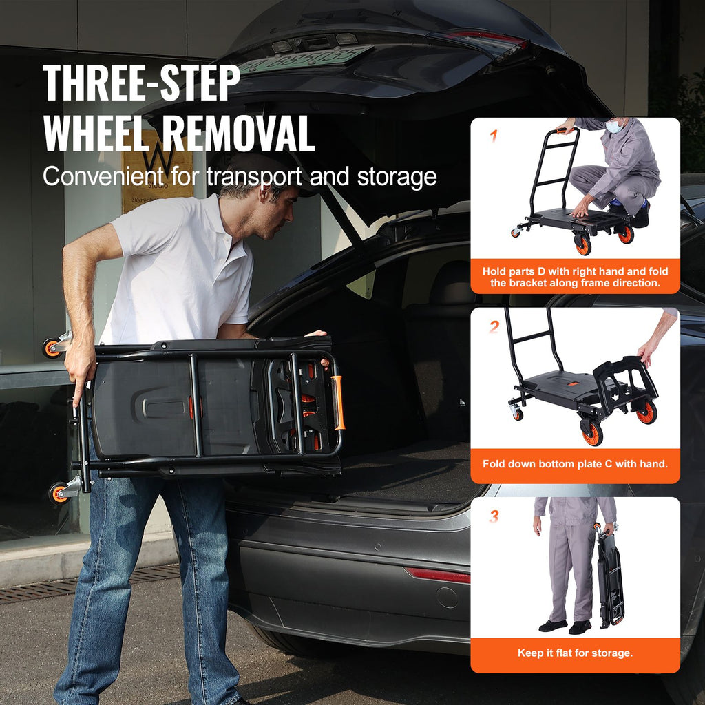 Aluminum Hand Truck, 2 in 1, 300 lbs Load Capacity, Heavy Duty Industrial Convertible Folding Hand Truck and Dolly, Utility Cart Converts from Hand Truck to Platform Cart with Rubber Wheels