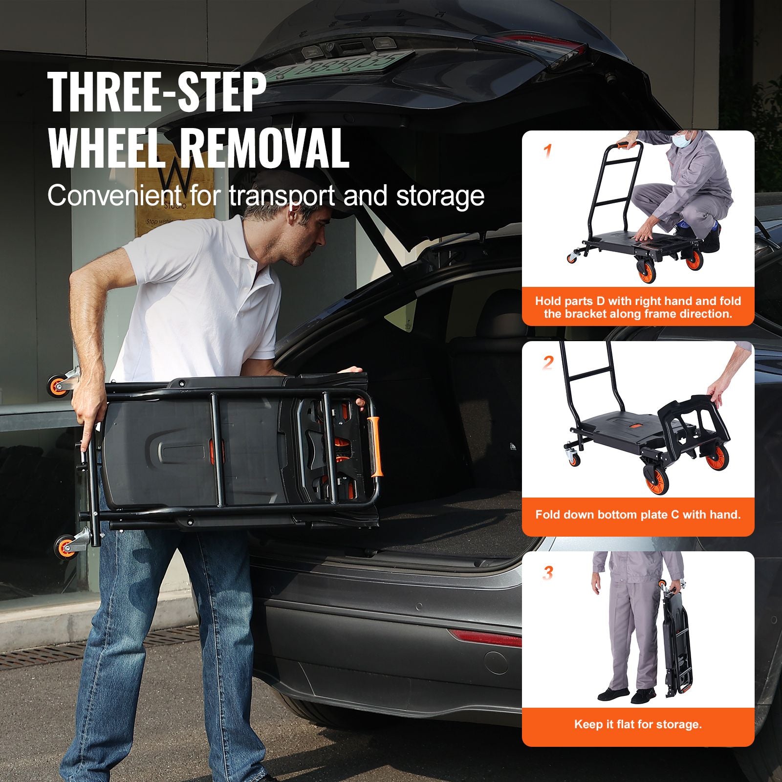 Aluminum Hand Truck, 2 in 1, 300 lbs Load Capacity, Heavy Duty Industrial Convertible Folding Hand Truck and Dolly, Utility Cart Converts from Hand Truck to Platform Cart with Rubber Wheels