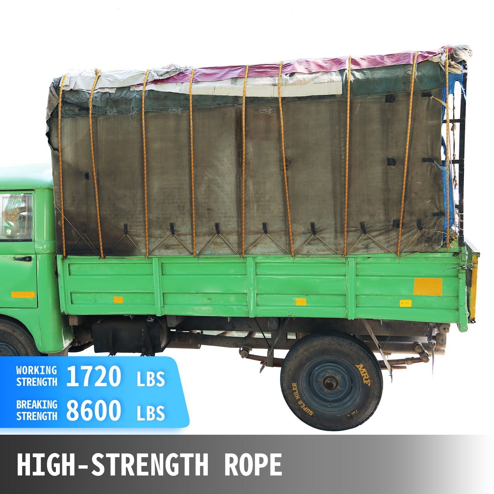 Polyester Rope 9/16" x 200', Load and Pulling Rope, 8600lbs Breaking Strength(Not suitable for rocking climbing, mountain climbing, hanging people, etc.)