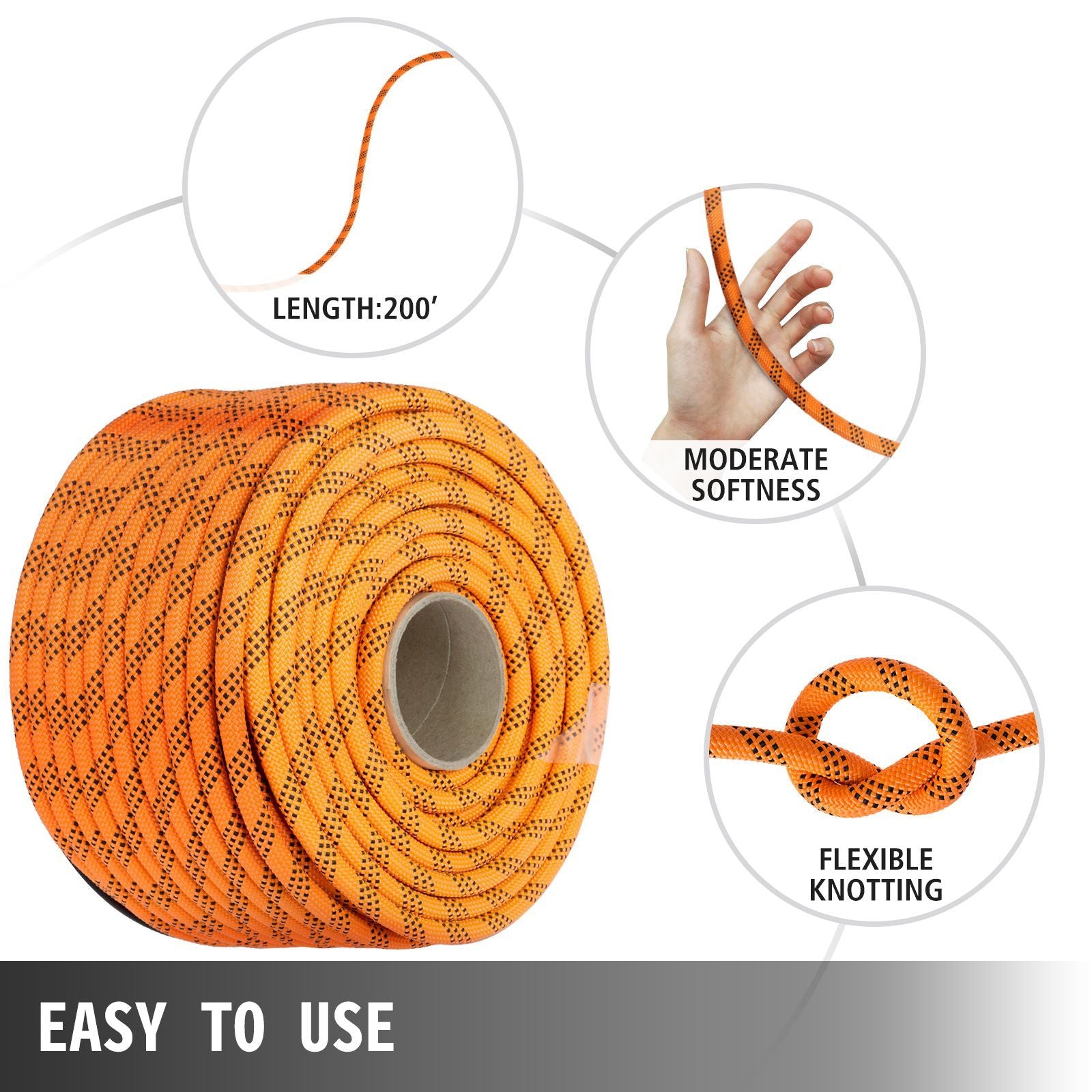 Polyester Rope 9/16" x 200', Load and Pulling Rope, 8600lbs Breaking Strength(Not suitable for rocking climbing, mountain climbing, hanging people, etc.)