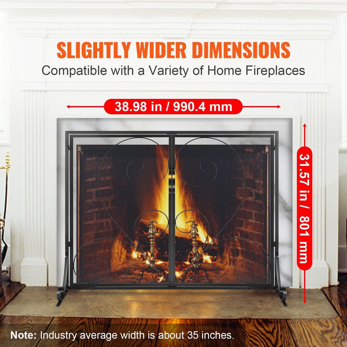 Fireplace Screen 1 Panel with Door, Sturdy Iron Mesh Fireplace Screen, 39"(L) x31.6"(H) Spark Guard Cover, Simple