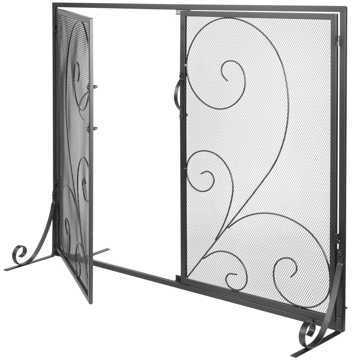 Fireplace Screen 1 Panel with Door, Sturdy Iron Mesh Fireplace Screen, 39"(L) x31.6"(H) Spark Guard Cover, Simple