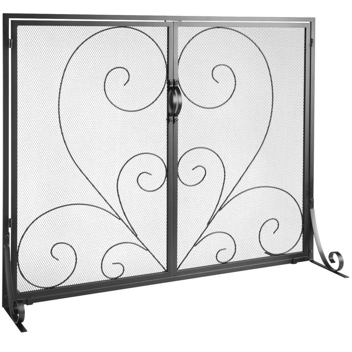 Fireplace Screen 1 Panel with Door, Sturdy Iron Mesh Fireplace Screen, 39"(L) x31.6"(H) Spark Guard Cover, Simple