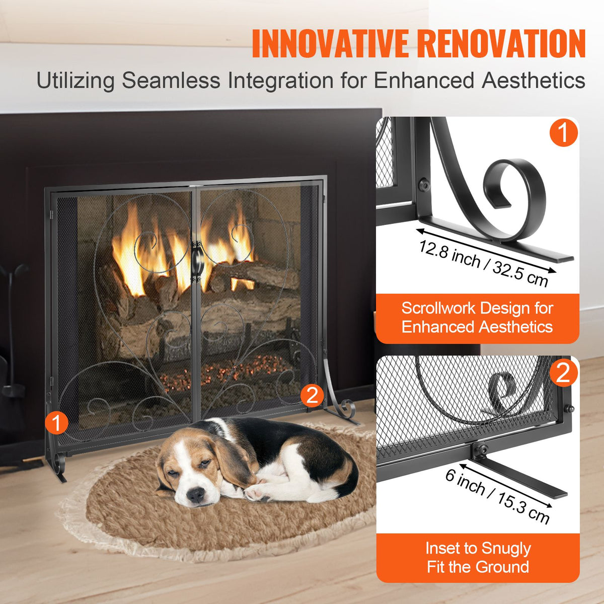 Fireplace Screen 1 Panel with Door, Sturdy Iron Mesh Fireplace Screen, 39"(L) x31.6"(H) Spark Guard Cover, Simple