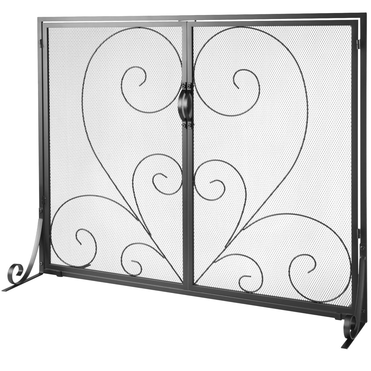 Fireplace Screen 1 Panel with Door, Sturdy Iron Mesh Fireplace Screen, 39"(L) x31.6"(H) Spark Guard Cover, Simple