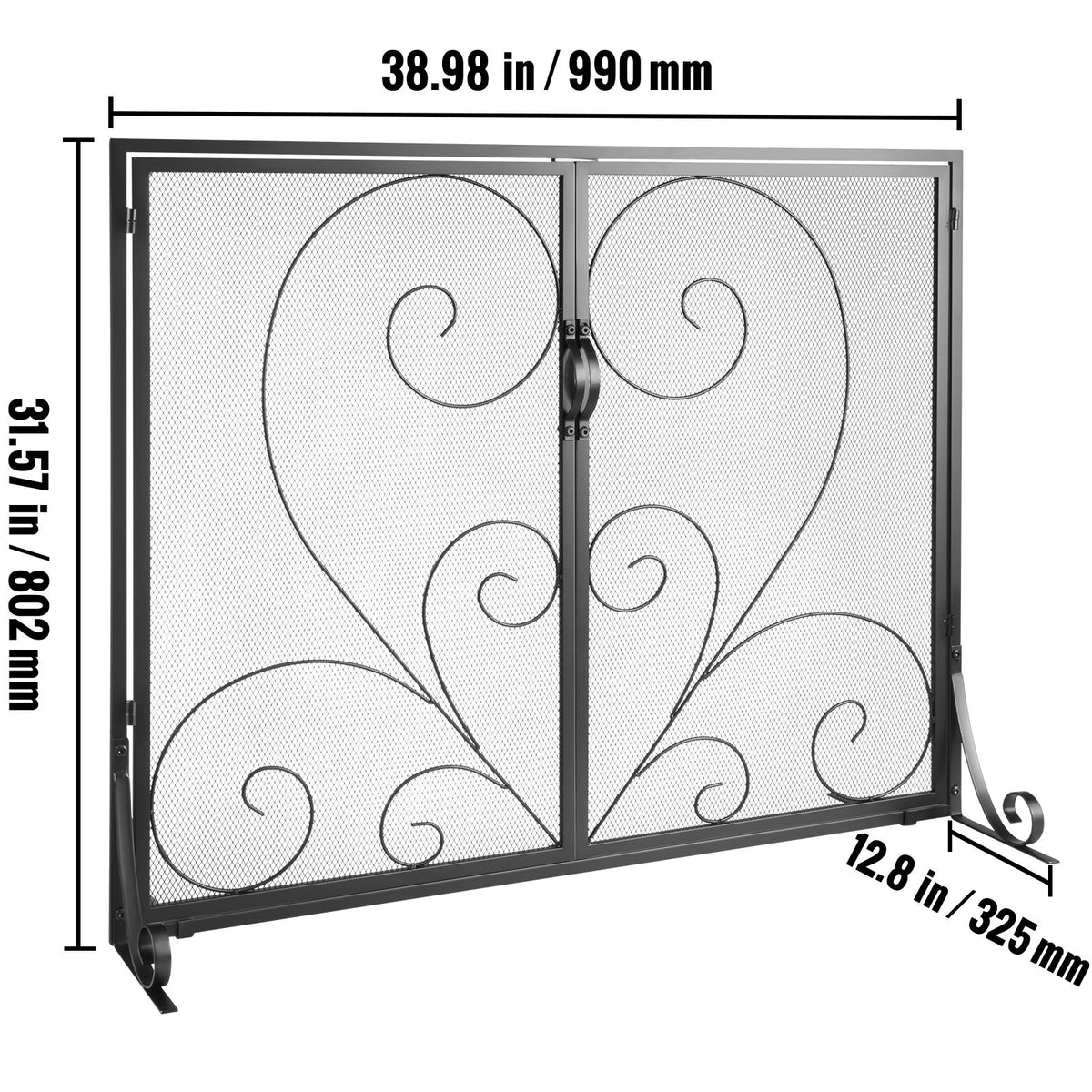 Fireplace Screen 1 Panel with Door, Sturdy Iron Mesh Fireplace Screen, 39"(L) x31.6"(H) Spark Guard Cover, Simple