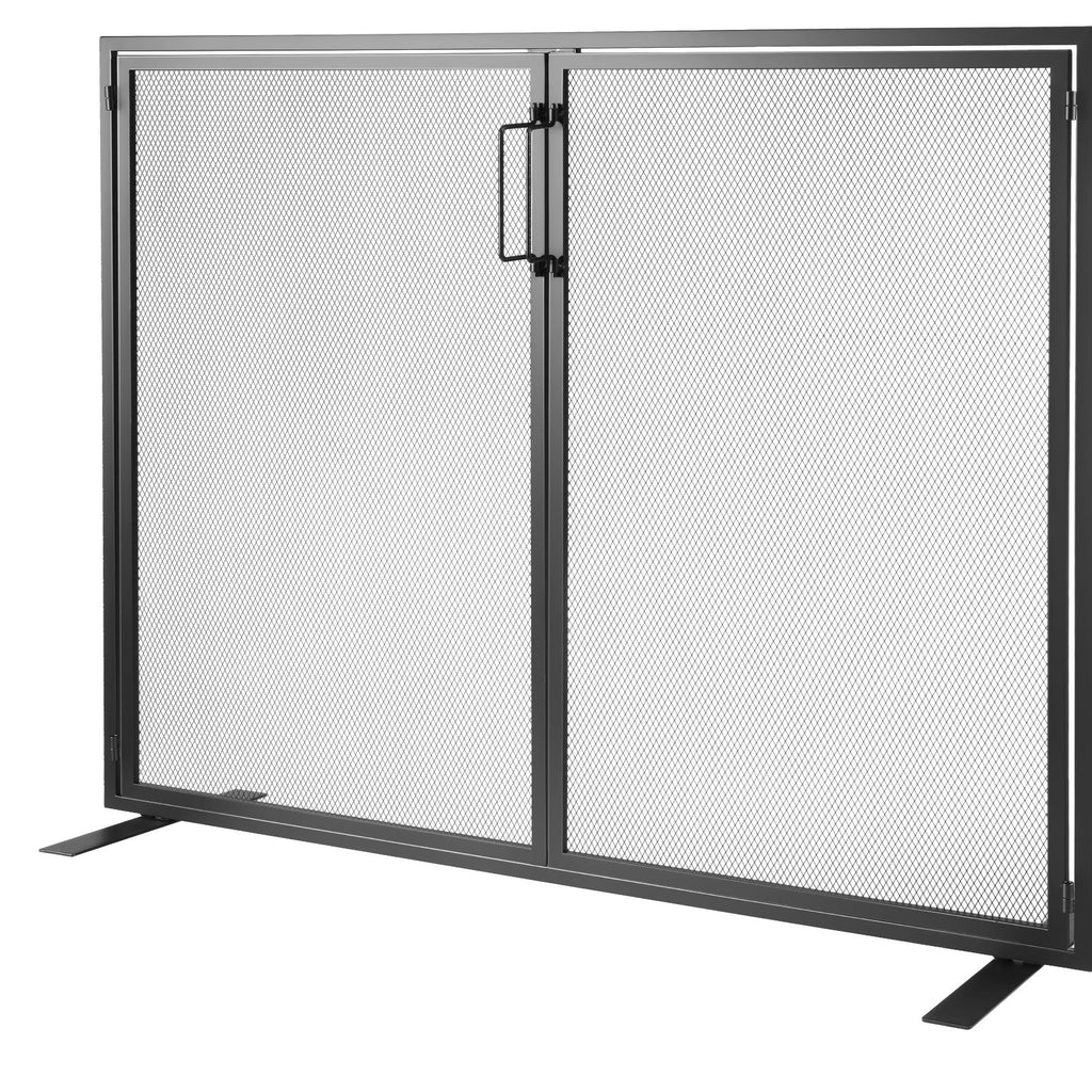 Fireplace Screen 1 Panel with Door, Sturdy Iron Mesh Fireplace Screen, 38.98"(L) x30.7"(H) Spark Guard Cover, Simple Installation, Free Standing Fire Fence Grate for Living Room Home Decor Moder