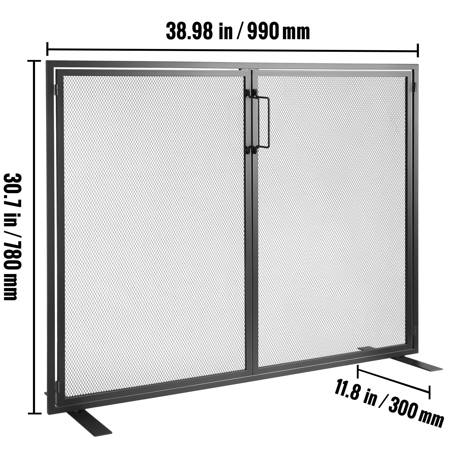 Fireplace Screen 1 Panel with Door, Sturdy Iron Mesh Fireplace Screen, 38.98"(L) x30.7"(H) Spark Guard Cover, Simple Installation, Free Standing Fire Fence Grate for Living Room Home Decor Moder