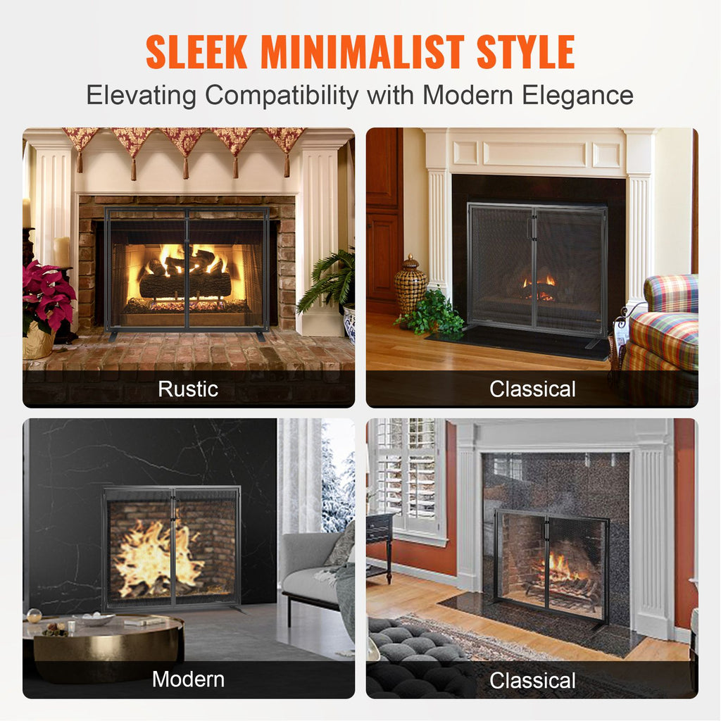 Fireplace Screen 1 Panel with Door, Sturdy Iron Mesh Fireplace Screen, 38.98"(L) x30.7"(H) Spark Guard Cover, Simple Installation, Free Standing Fire Fence Grate for Living Room Home Decor Moder