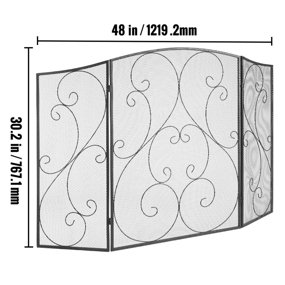 Fireplace Screen 3 Panel, Sturdy Iron Mesh Fireplace Screen, 48"(L) x30.2"(H) Spark Guard Cover, No Assembly Required, Free