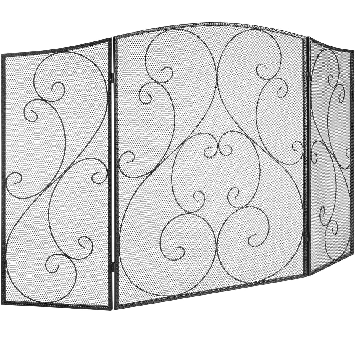 Fireplace Screen 3 Panel, Sturdy Iron Mesh Fireplace Screen, 48"(L) x30.2"(H) Spark Guard Cover, No Assembly Required, Free