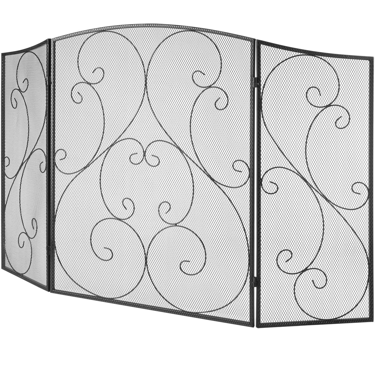 Fireplace Screen 3 Panel, Sturdy Iron Mesh Fireplace Screen, 48"(L) x30.2"(H) Spark Guard Cover, No Assembly Required, Free