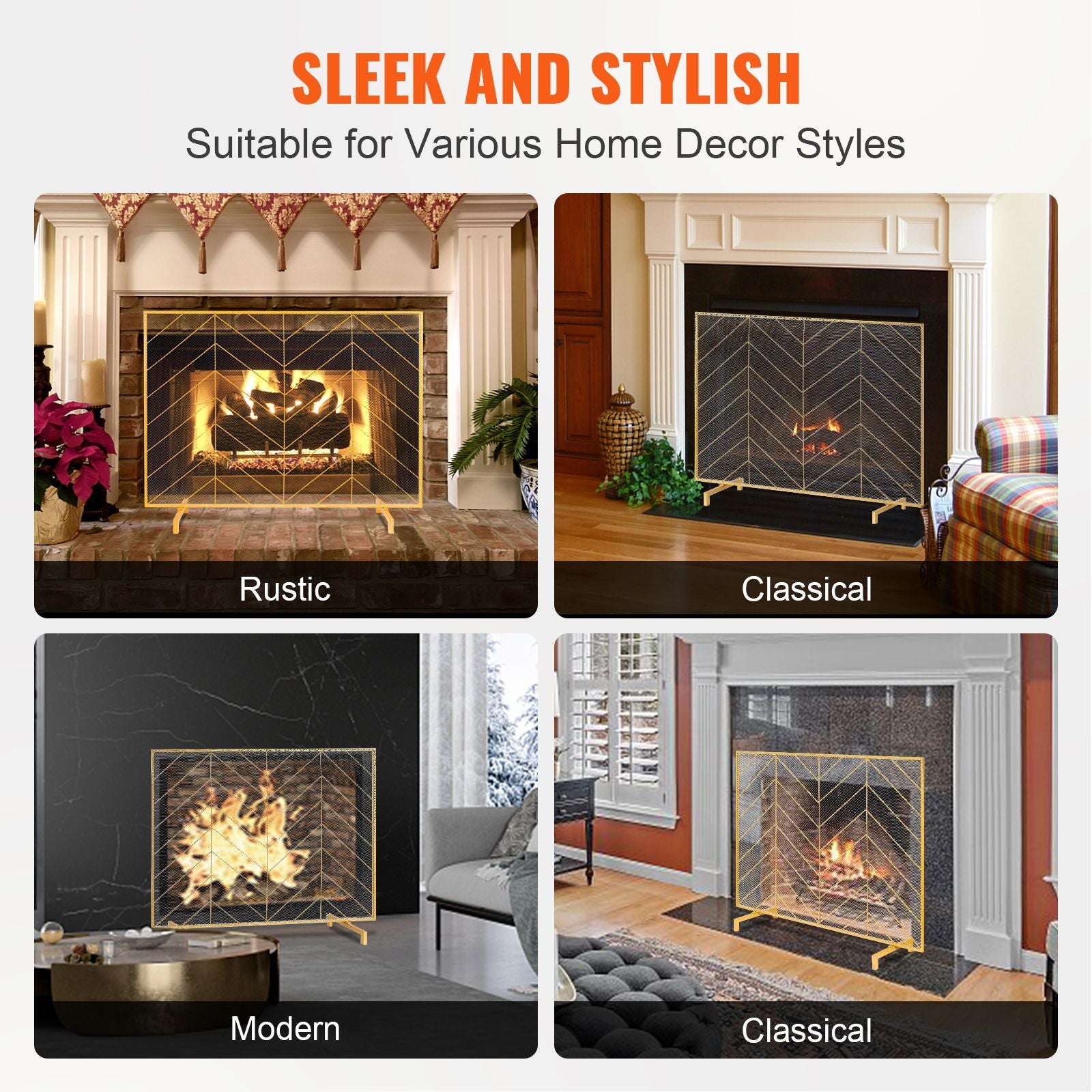 Fireplace Screen Single Panel, Sturdy Iron Mesh Fireplace Screen, 38.6"(L) x29.8"(H) Spark Guard Cover, Simple Installation, Free Standing Fire Fence Grate for Living Room Home Decor Modern