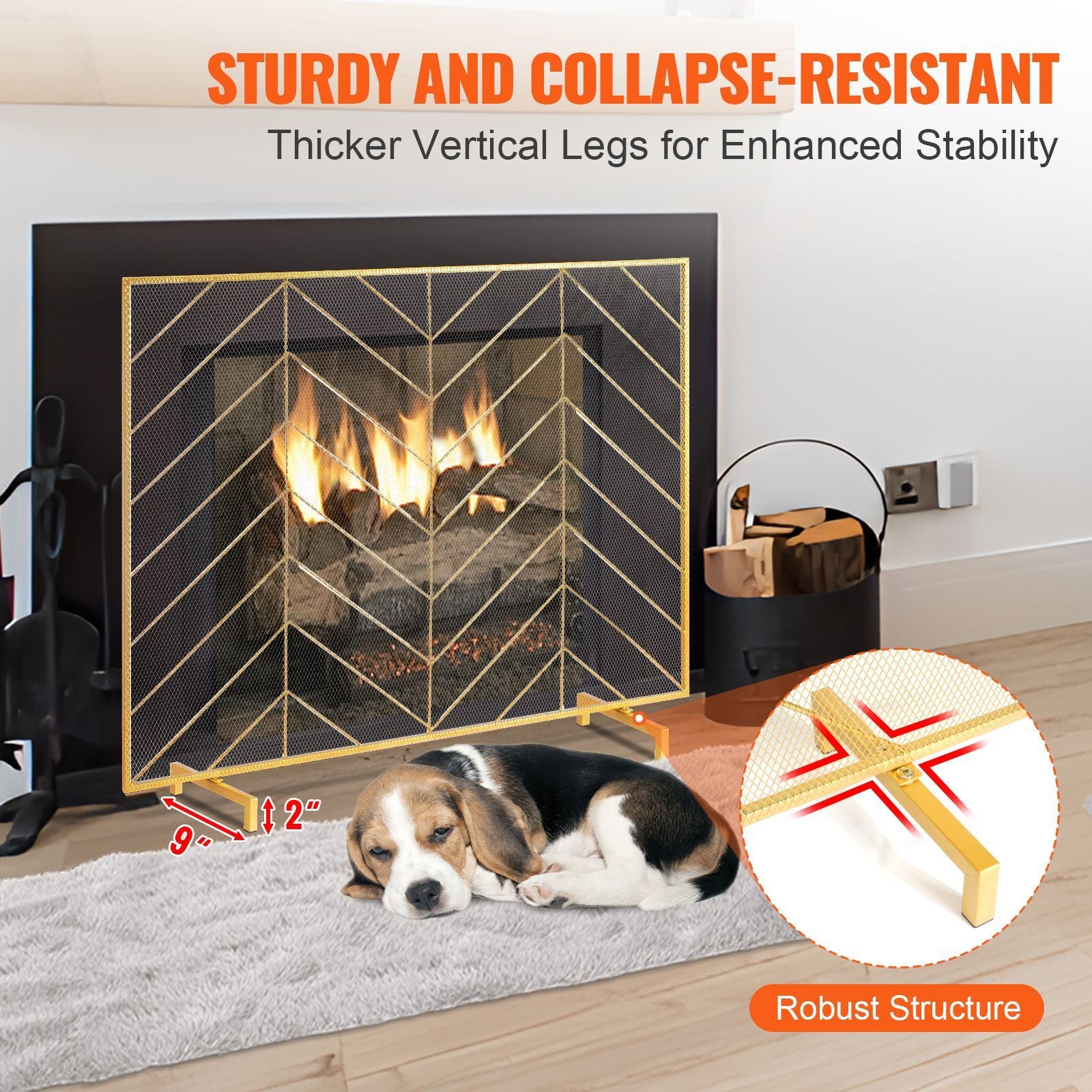 Fireplace Screen Single Panel, Sturdy Iron Mesh Fireplace Screen, 38.6"(L) x29.8"(H) Spark Guard Cover, Simple Installation, Free Standing Fire Fence Grate for Living Room Home Decor Modern