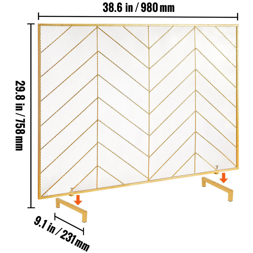 Fireplace Screen Single Panel, Sturdy Iron Mesh Fireplace Screen, 38.6"(L) x29.8"(H) Spark Guard Cover, Simple Installation, Free Standing Fire Fence Grate for Living Room Home Decor Modern