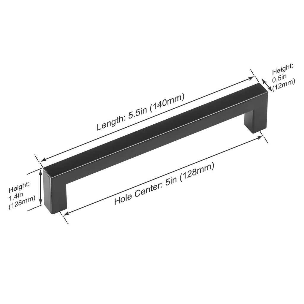 30 Pack Cabinet Pulls, 5.03in / 128mm Center to Center Slim Square Kitchen Cabinet Drawer, Stainless Steel Modern Kitchen Cupboard Door Handles for Kitchen Bathroom Bar Hardware Matte Black