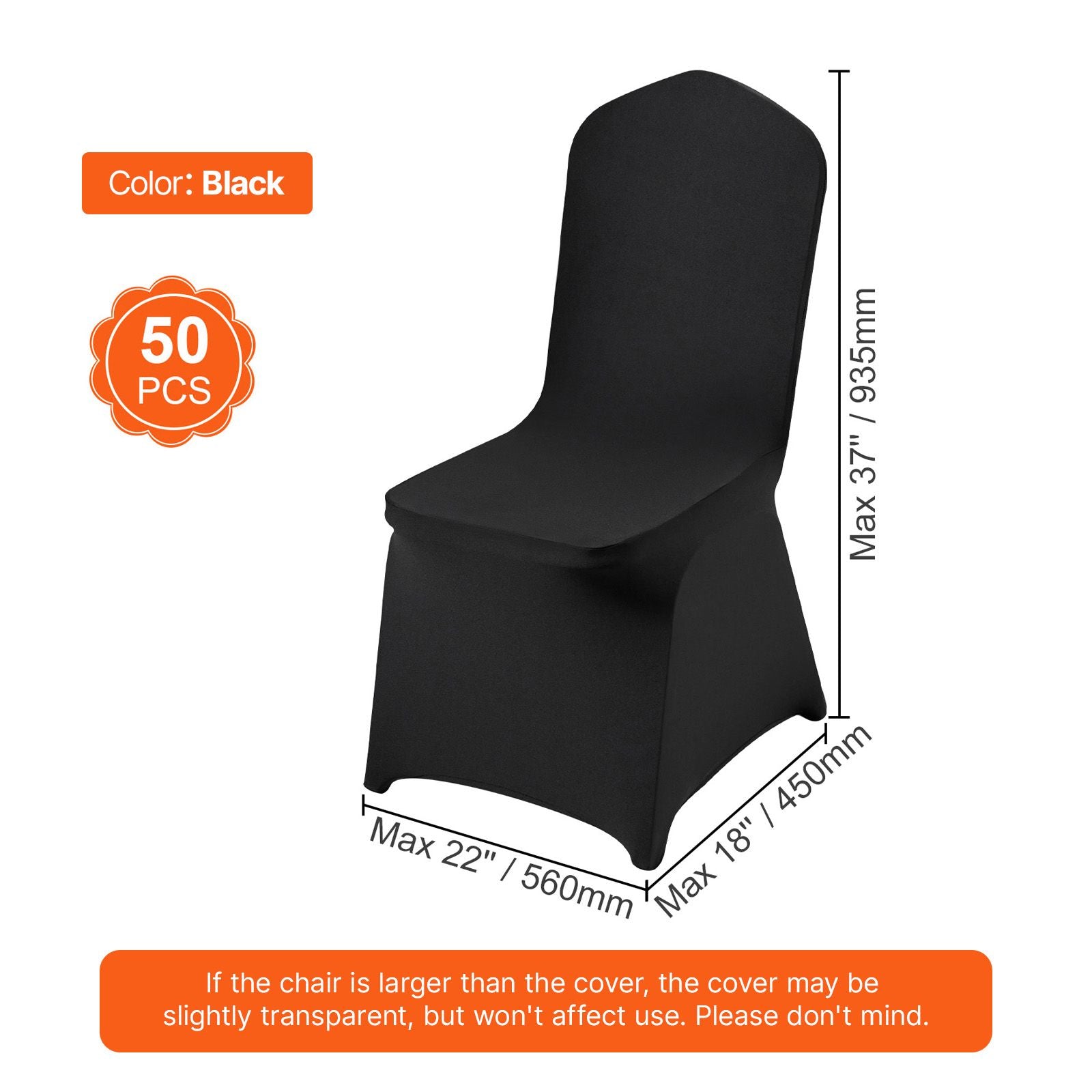 Stretch Spandex Folding Chair Covers, Universal Fitted Chair Cover, Removable Washable Protective Slipcovers, for Wedding, Holiday, Banquet, Party, Celebration, Dining (50PCS Black)
