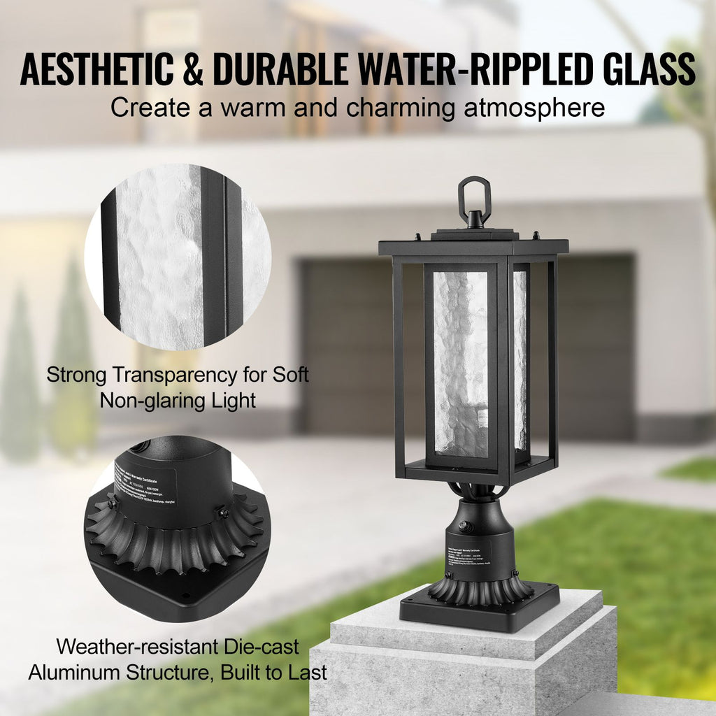 2 Pack Dusk to Dawn Outdoor Post Light, 17.72 in, Waterproof Lamp Post Light Fixtures with 3.5 in Pier Mount Base Glass Shade, Lightning-proof Exterior Pole Column Light for Patio Garden Pathway
