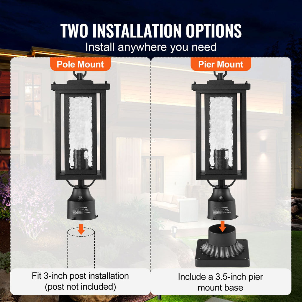 2 Pack Dusk to Dawn Outdoor Post Light, 17.72 in, Waterproof Lamp Post Light Fixtures with 3.5 in Pier Mount Base Glass Shade, Lightning-proof Exterior Pole Column Light for Patio Garden Pathway