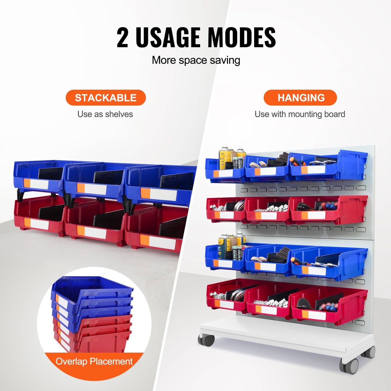 Plastic Storage Bin, (11-Inch x 11-Inch x 5-Inch), Hanging Stackable Storage Organizer Bin, Blue/Red, 6-Pack, Heavy Duty Stacking Containers for Closet, Kitchen, Office, or Pantry Organization