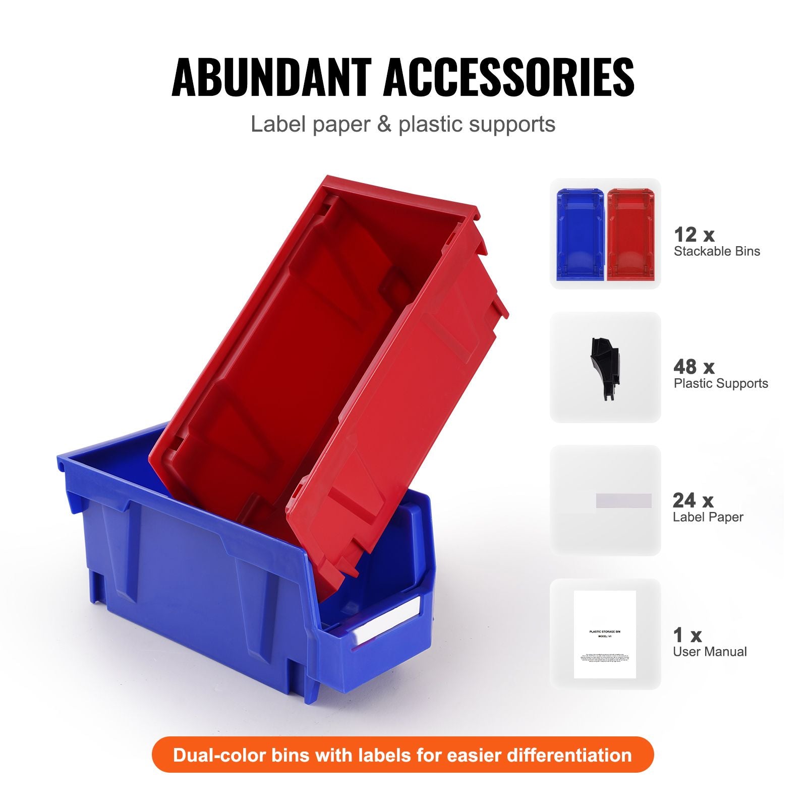 Plastic Storage Bin, (11-Inch x 5-Inch x 5-Inch), Hanging Stackable Storage Organizer Bin, Blue/Red, 12-Pack, Heavy Duty Stacking Containers for Closet, Kitchen, Office, or Pantry Organization