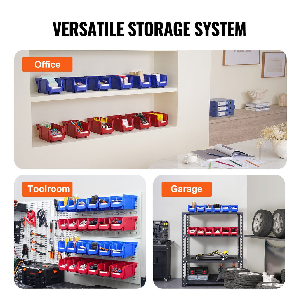Plastic Storage Bin, (11-Inch x 5-Inch x 5-Inch), Hanging Stackable Storage Organizer Bin, Blue/Red, 12-Pack, Heavy Duty Stacking Containers for Closet, Kitchen, Office, or Pantry Organization