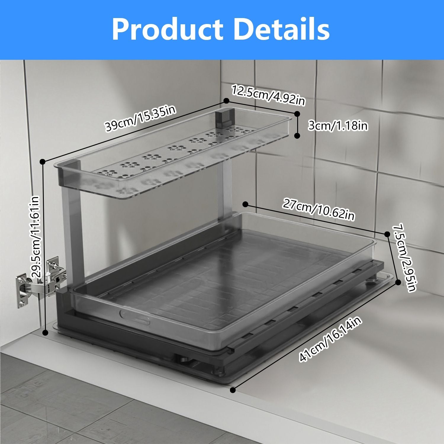 2-Tier Pull Out Under Sink Organizer Cabinet Organizer With Sliding Drawer Tray L-Shaped Slide Out Storage Shelves For Bathroom Kitchen Cabinet