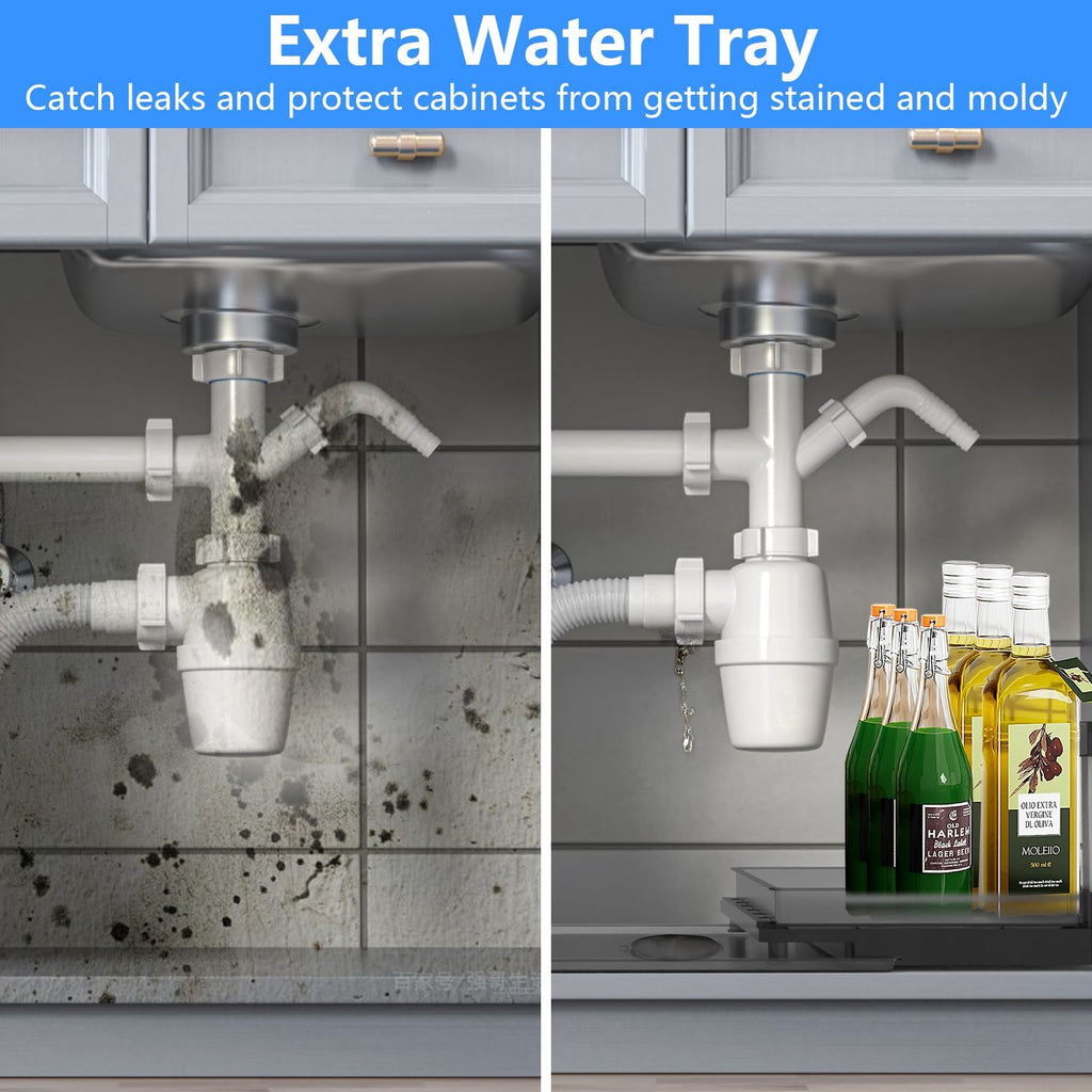 2-Tier Pull Out Under Sink Organizer Cabinet Organizer With Sliding Drawer Tray L-Shaped Slide Out Storage Shelves For Bathroom Kitchen Cabinet