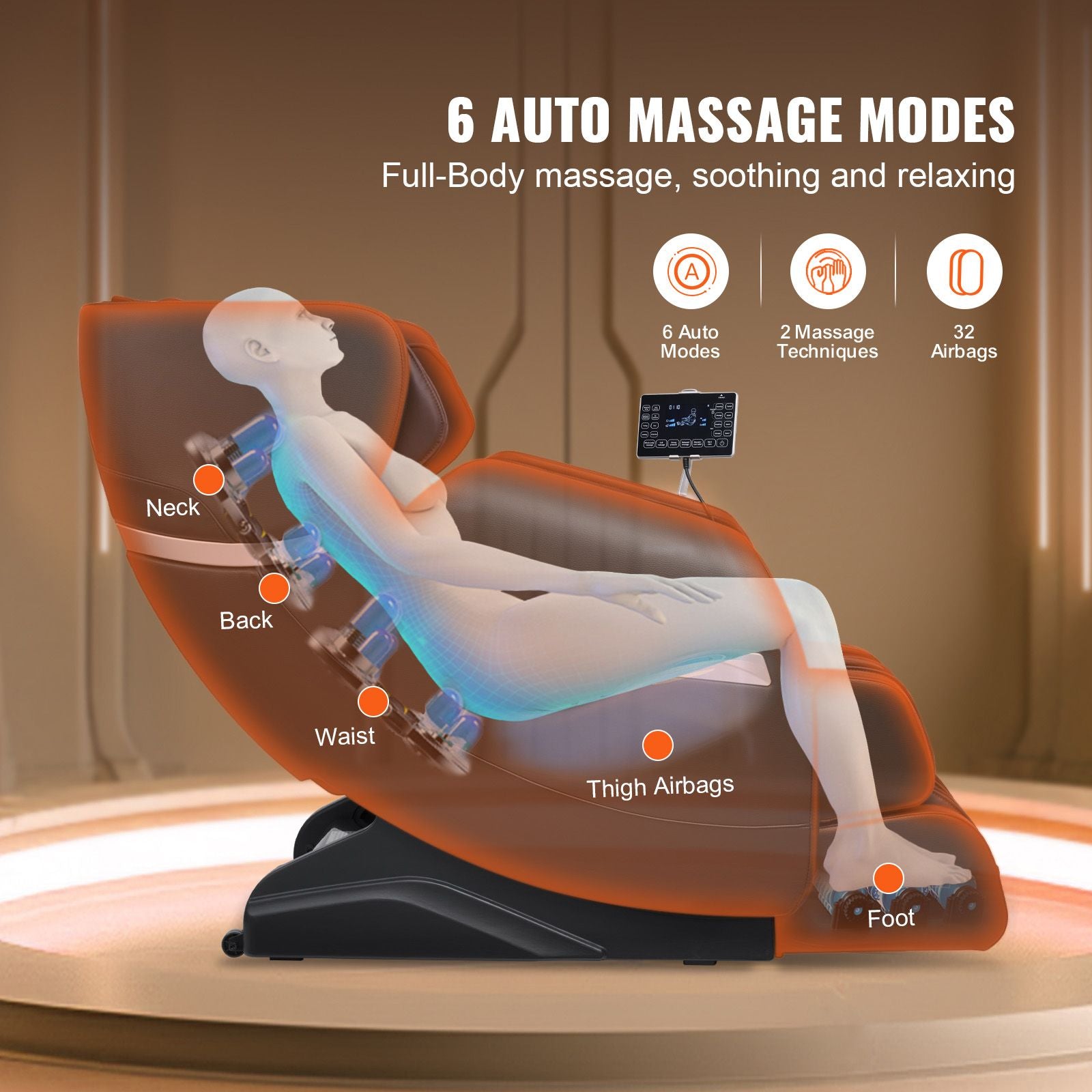 Massage Chair - Full Body Zero Gravity Recliner with Multi Auto Modes, 3D Shiatsu, Heating, Bluetooth Speaker, Airbag, Foot Roller, and Touch Screen