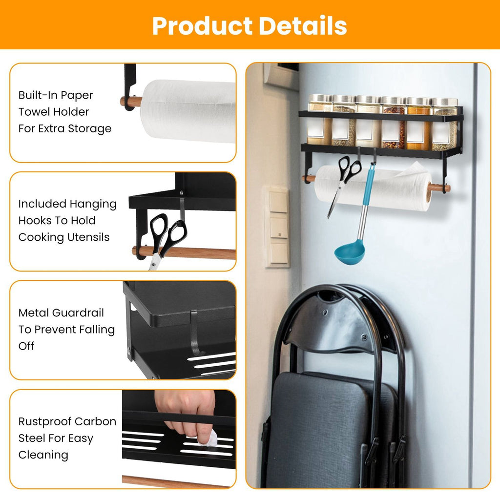 2Pcs Magnetic Spice Racks for Refrigerator With Paper Towel Holder Hooks Kitchen Space-Saving Foldable Fridge Magnet Organizer For Oven Microwave Washing Machine Cabinet