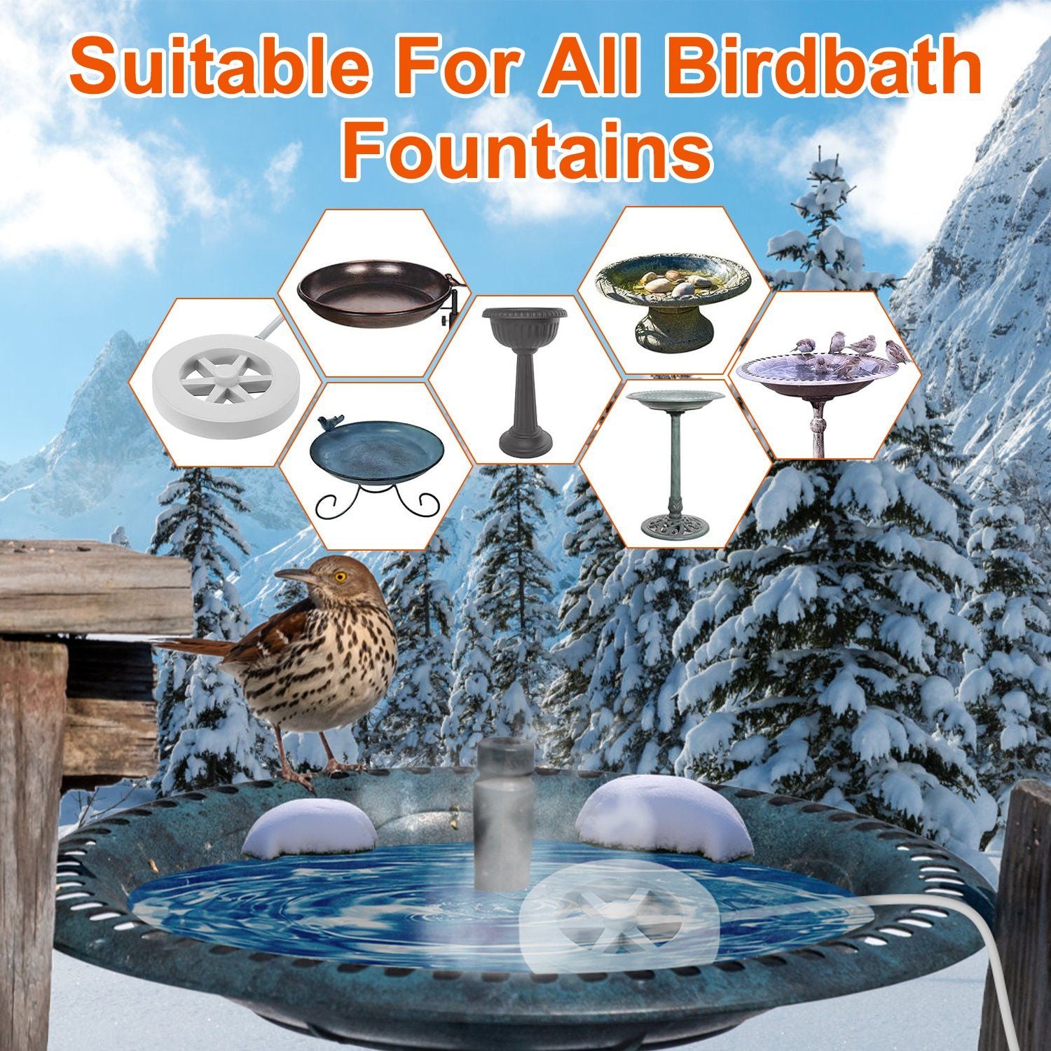 70W Bird Bath Heater for Outdoors Winter Heated Bird Bath Deicer Waterproof Aluminum Alloy Water Heater with Thermostat Auto Shutdown for Yard Patio Farm