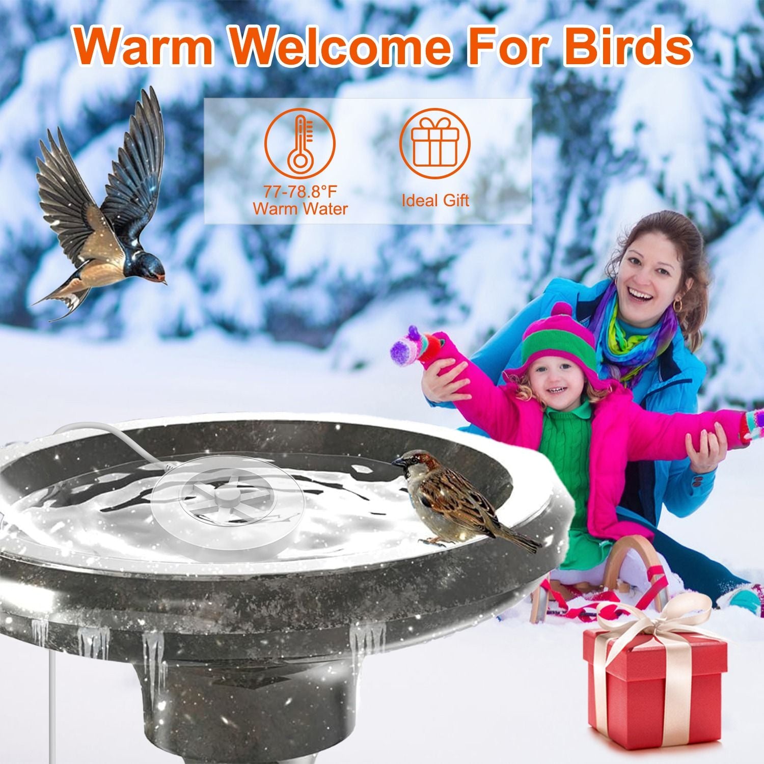 70W Bird Bath Heater for Outdoors Winter Heated Bird Bath Deicer Waterproof Aluminum Alloy Water Heater with Thermostat Auto Shutdown for Yard Patio Farm
