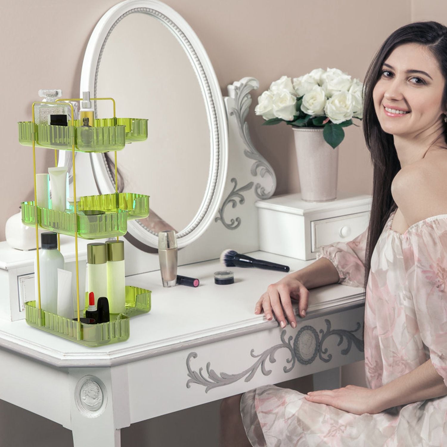 Bathroom Countertop Organizer 3 Tier Corner Makeup Storage Shelf Vanity Cosmetic Perfume Tray Clear Corner Rack for Bedroom Bathroom Kitchen