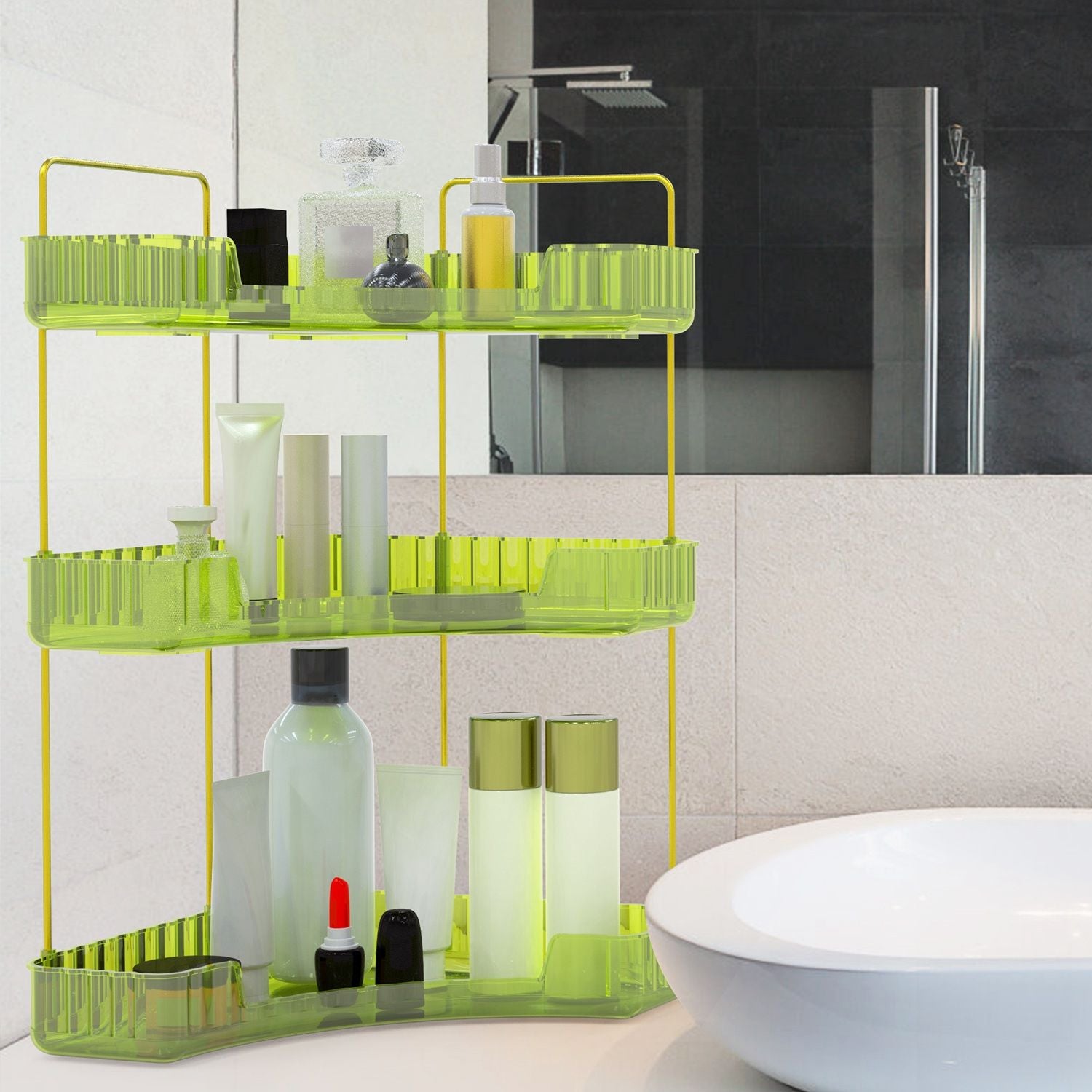 Bathroom Countertop Organizer 3 Tier Corner Makeup Storage Shelf Vanity Cosmetic Perfume Tray Clear Corner Rack for Bedroom Bathroom Kitchen