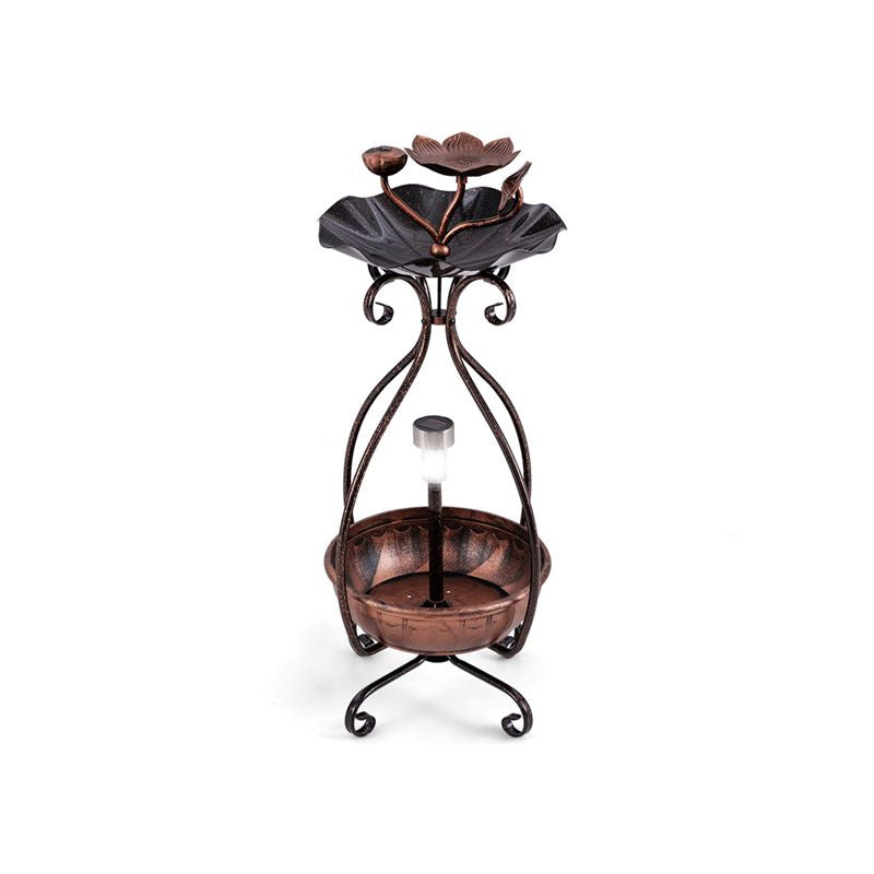 Outdoor Bird Bath Feeder with Flower Planter Pedestal and Solar Lights