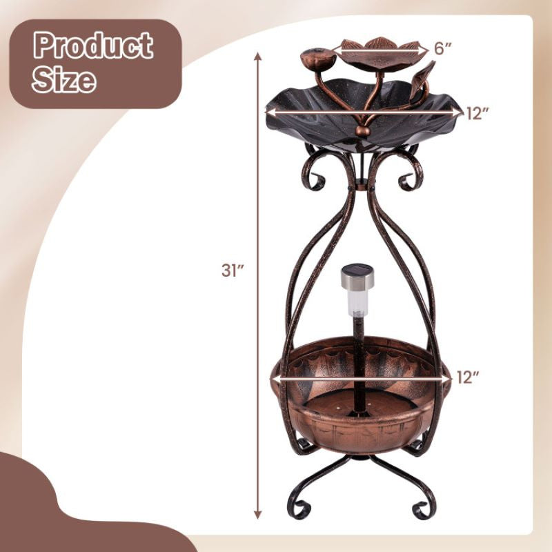 Outdoor Bird Bath Feeder with Flower Planter Pedestal and Solar Lights