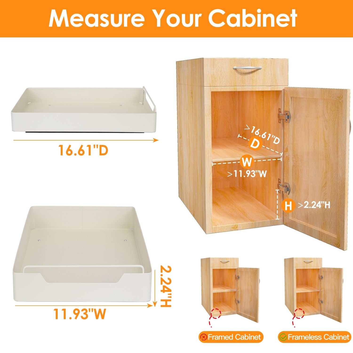 Pull Out Cabinet Organizer Stick On Drawer Carbon Steel Pull Out Shelf Slide Out Pantry Organizer for Kitchen Bathroom Living Room 11.93"Wx16.61"Dx2.24"H