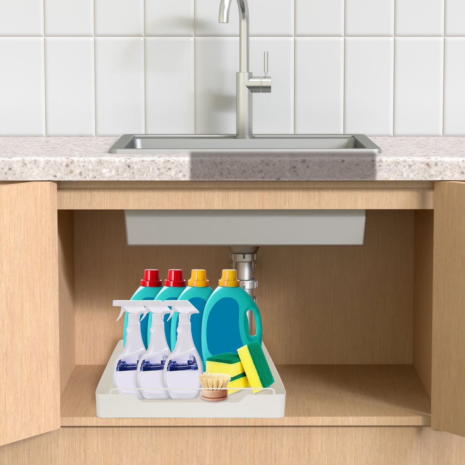 Pull Out Cabinet Organizer Stick On Drawer Carbon Steel Pull Out Shelf Slide Out Pantry Organizer for Kitchen Bathroom Living Room 11.93"Wx16.61"Dx2.24"H